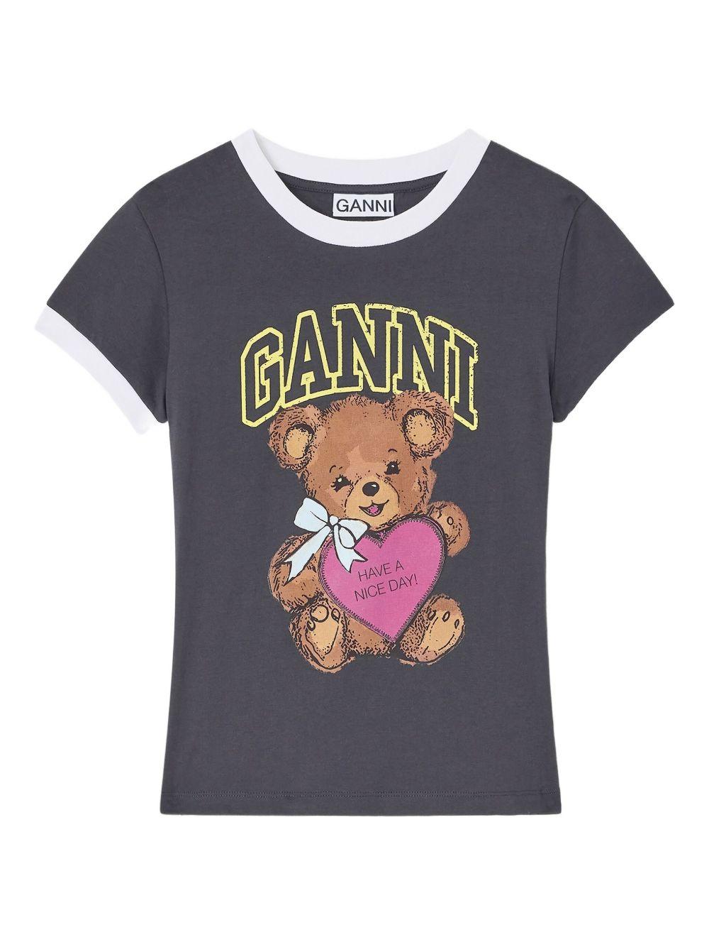 Black Cropped Teddy T-shirt T4335 252 GANNI 