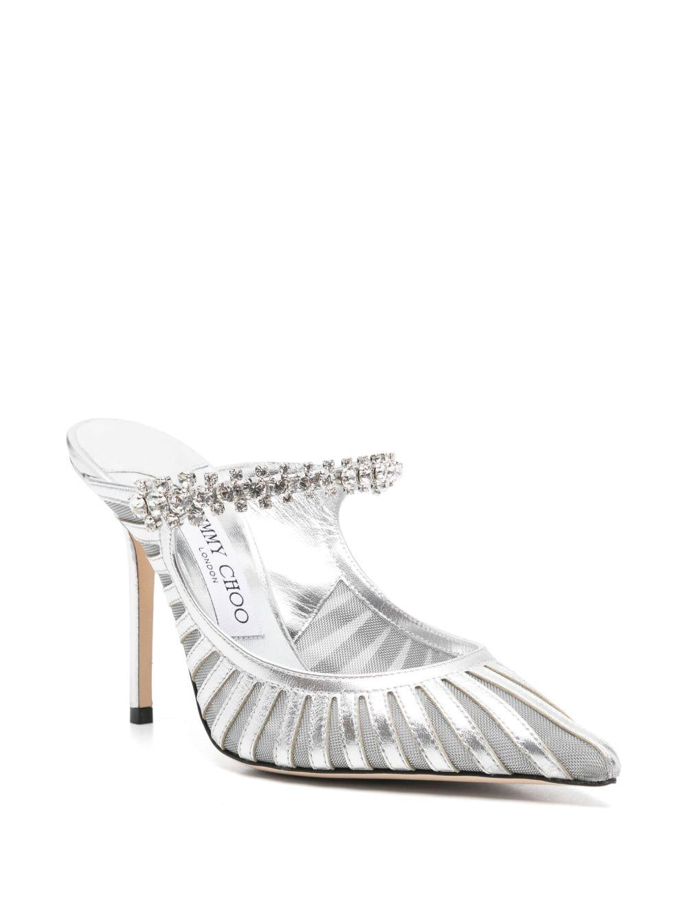 Patent Leather Mules with Crystal Strap BING100GDJ SILVER JIMMY CHOO 