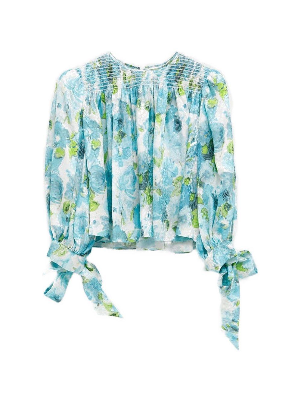 Silk jacquard gathered crop top CH26UHT03387 91J CHLOÉ 
