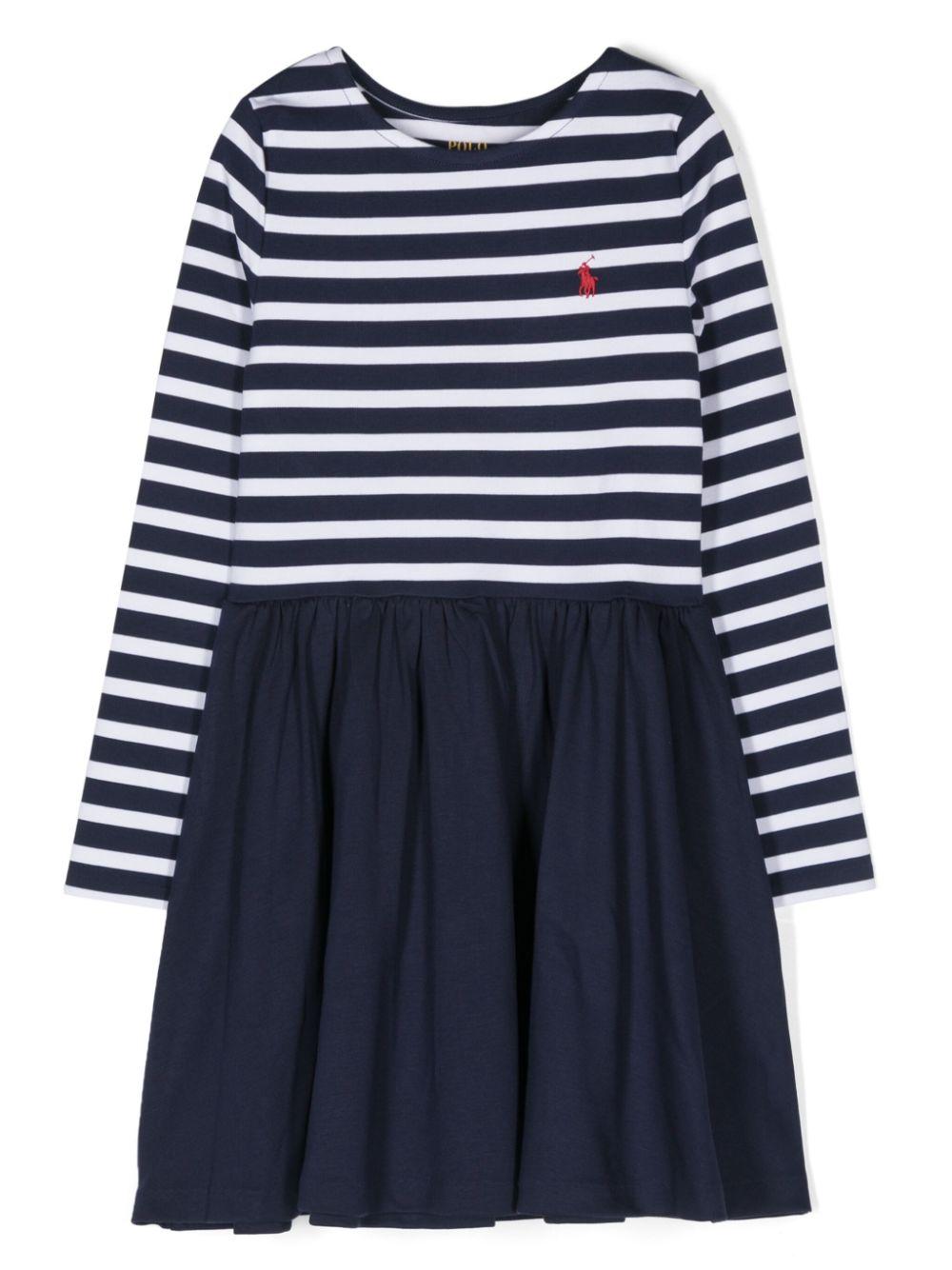 Striped print front logo dress 313890249002 NEWPORTNAVYWWHITE POLO RALPH LAUREN KIDS 