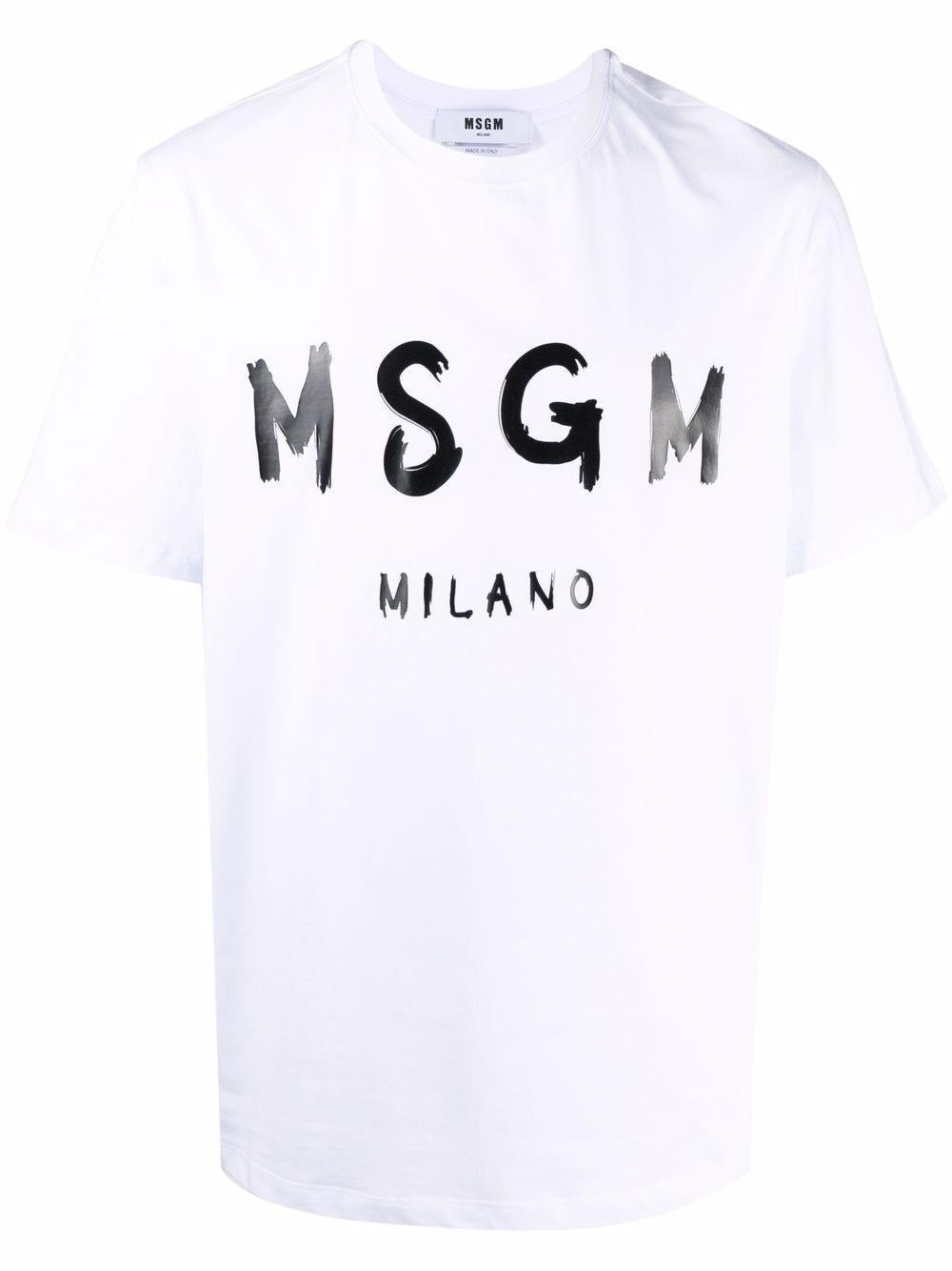 T-shirt girocollo colore bianco con logo pennellato 2000MM510200002 01 MSGM 