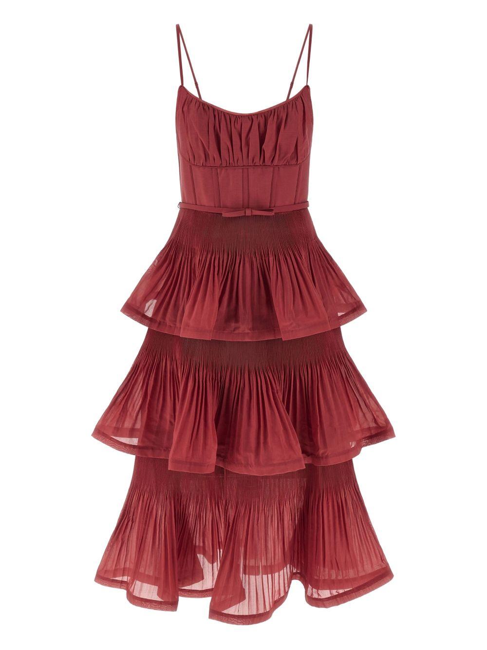 Pleated midi dress with flounces 5495DF25R RSE ZIMMERMANN 