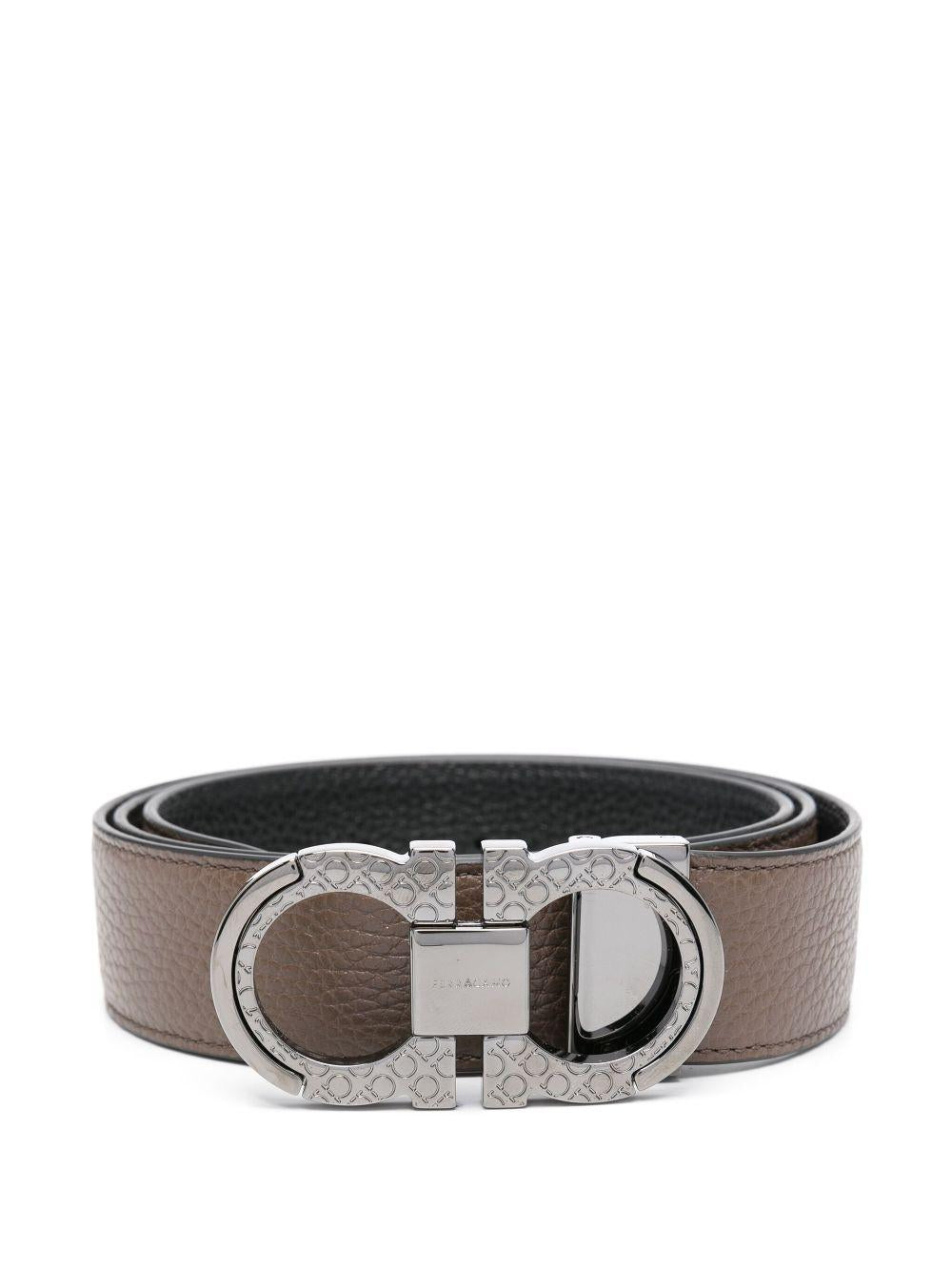 Reversible Gancini buckle belt DOUBLE ADJUS 780045CLAY NERO FERRAGAMO 