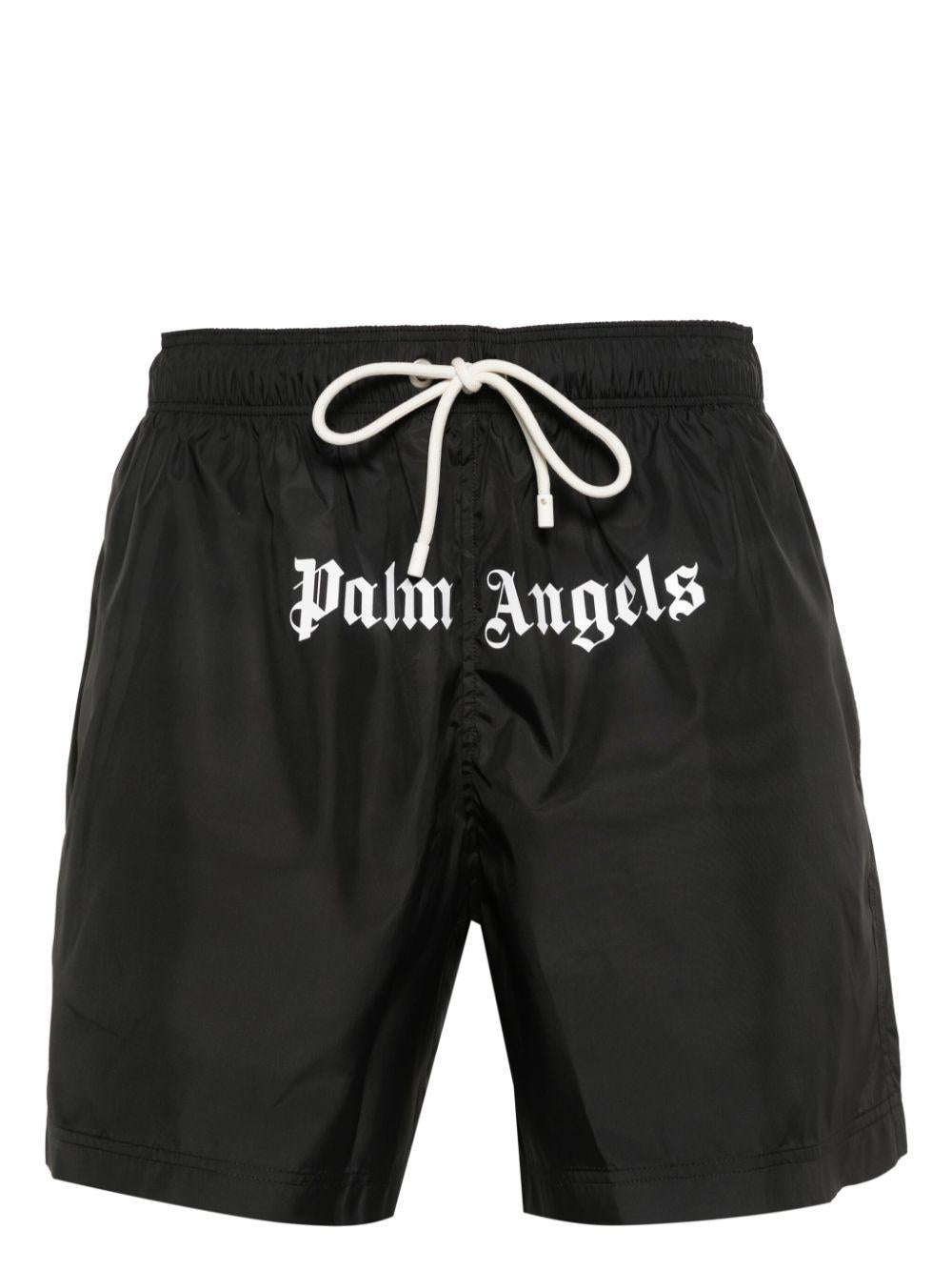 Logo-print swim shorts<BR/><BR/><BR/> PMFD002S24FAB006 1001 PALM ANGELS 