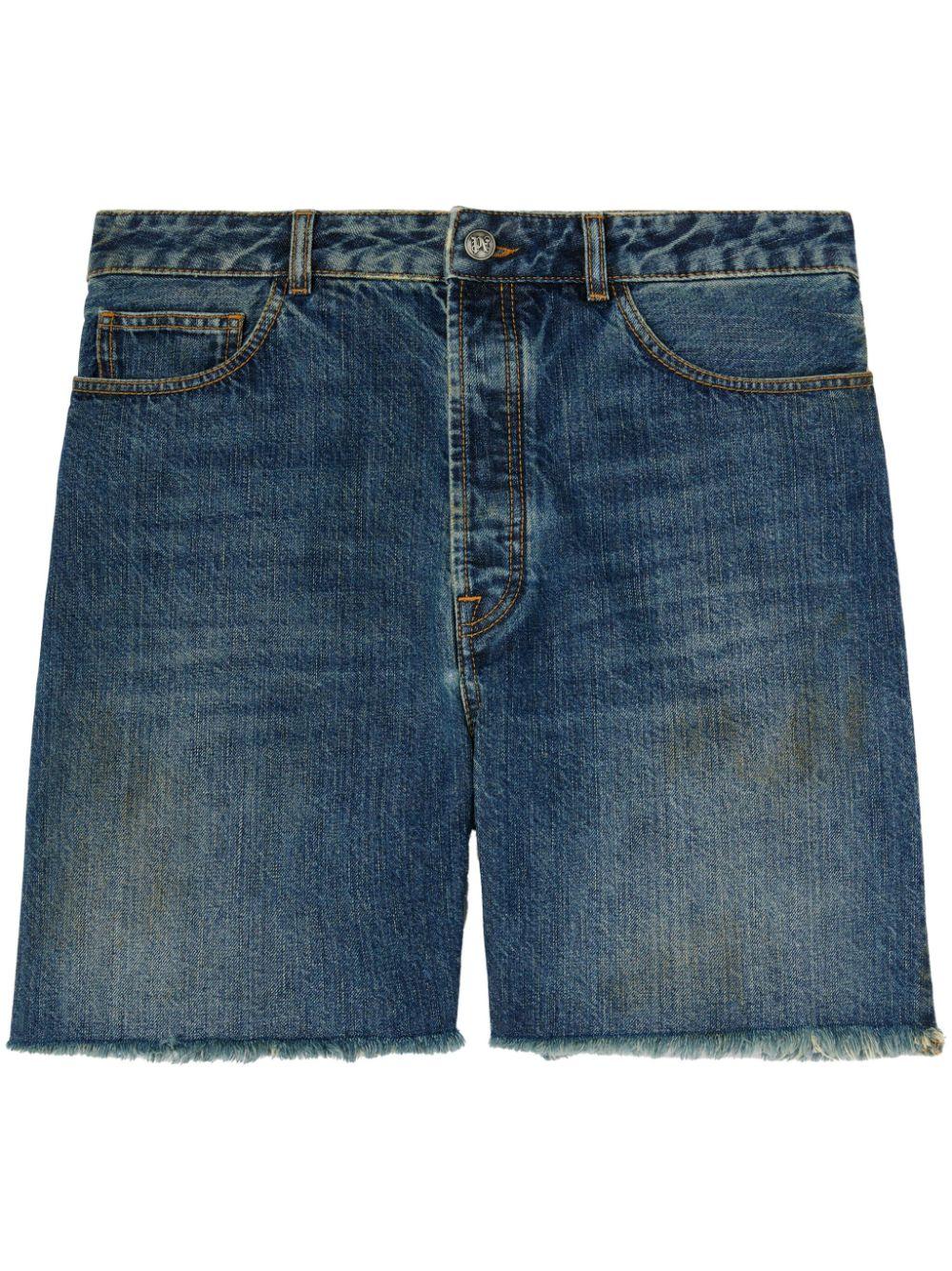 Logo-print denim shorts<BR/><BR/><BR/> PMYC003S25DEN003 4540 PALM ANGELS 