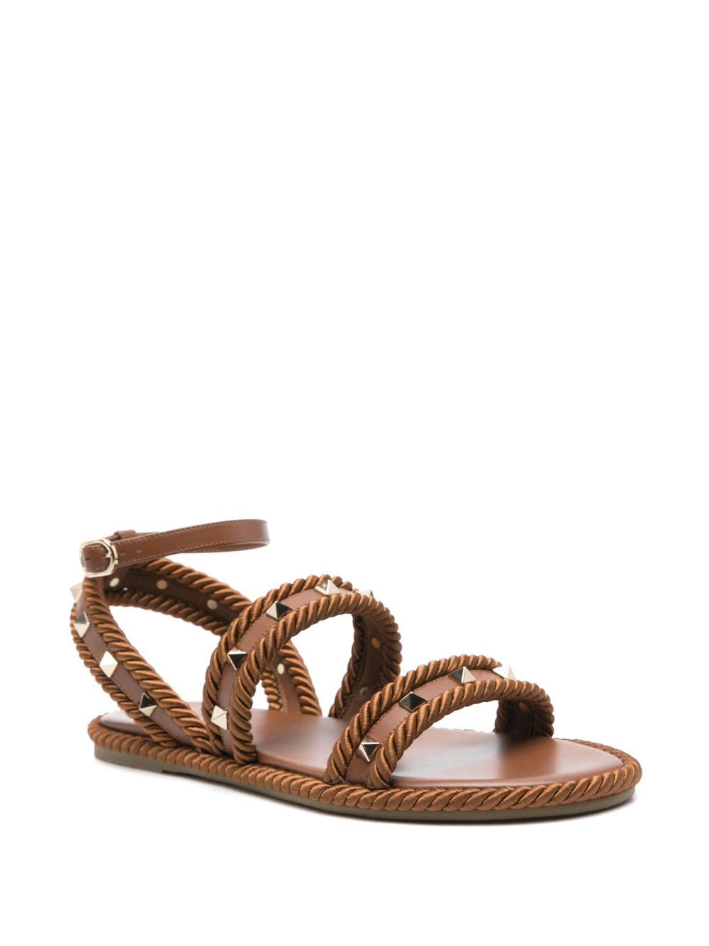 Caramel Fabric Rockstud Sandals 6W2S0KW8BAE N58 VALENTINO GARAVANI 