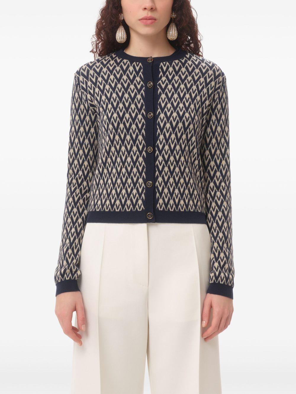 Cream/navy jaquard cardigan 6B3KA09X92M R0H VALENTINO GARAVANI 