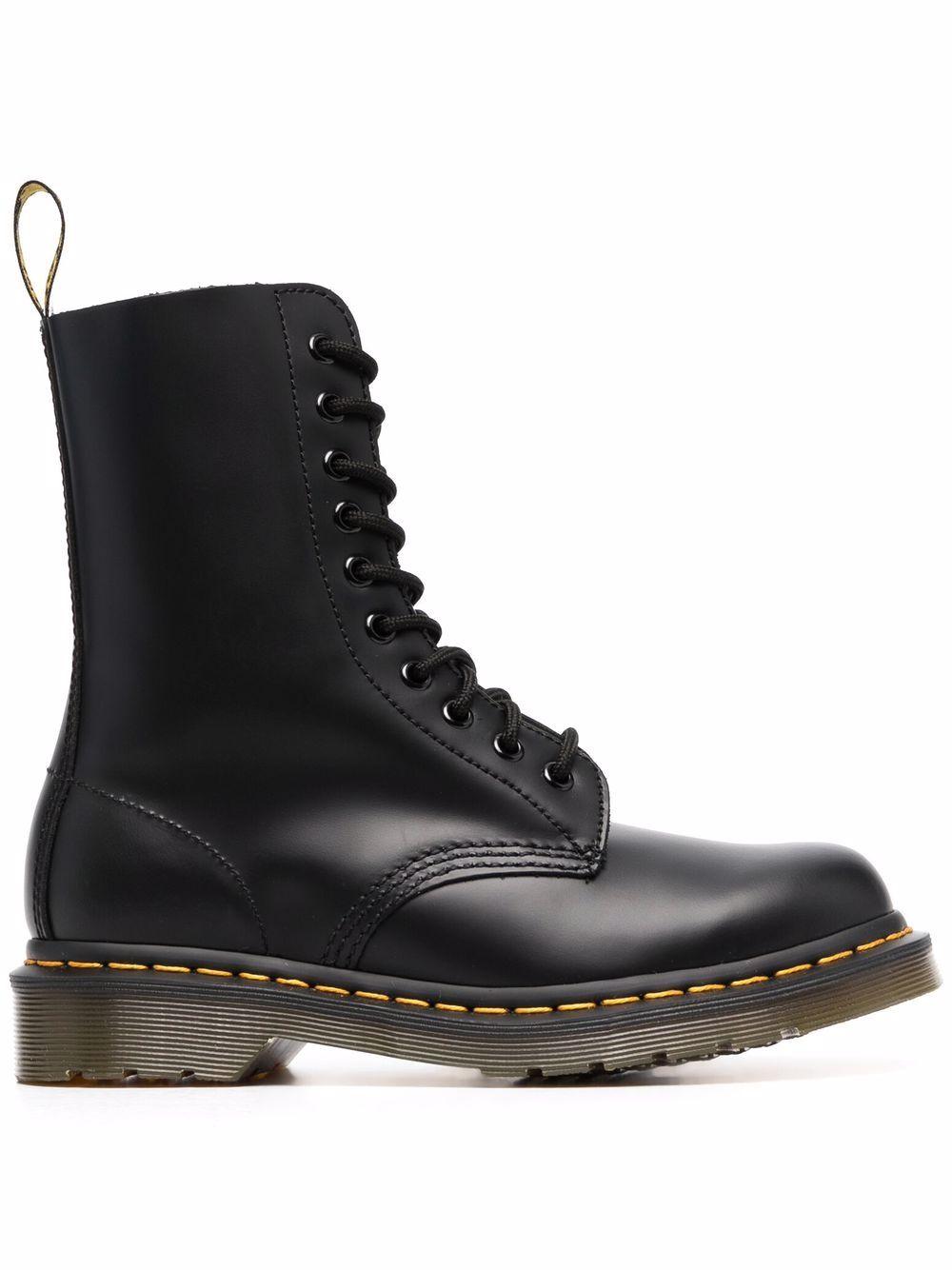 1490 lace-up combat boots<BR/> 11857001 1490BLACK SMOOTH DR. MARTENS 