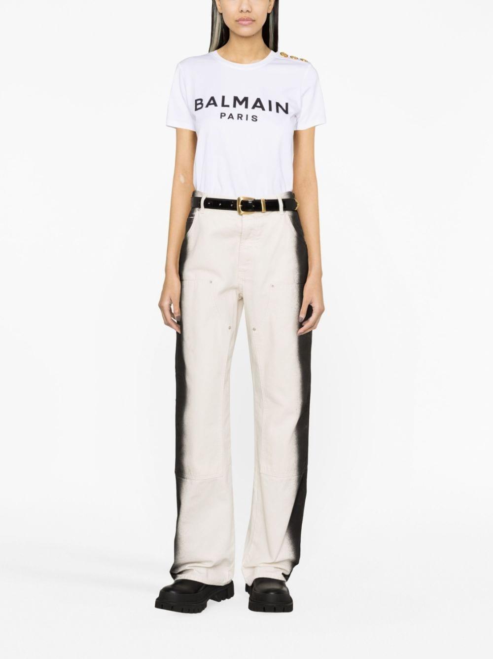 Button-embellished logo-print T-shirt BF1EF005BB02 GAB BALMAIN 