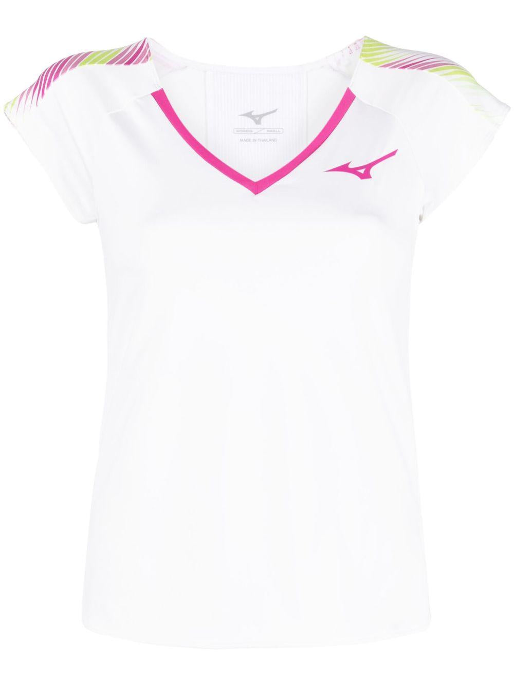 Logo-print V-neck T-shirt 62GAA20198 WHITE/FUCHSIA MIZUNO 