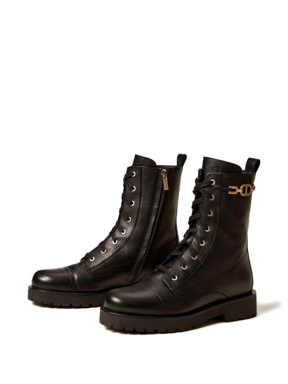 Leather combat boots with chain and Oval T 252TCP150 00006 TWINSET 
