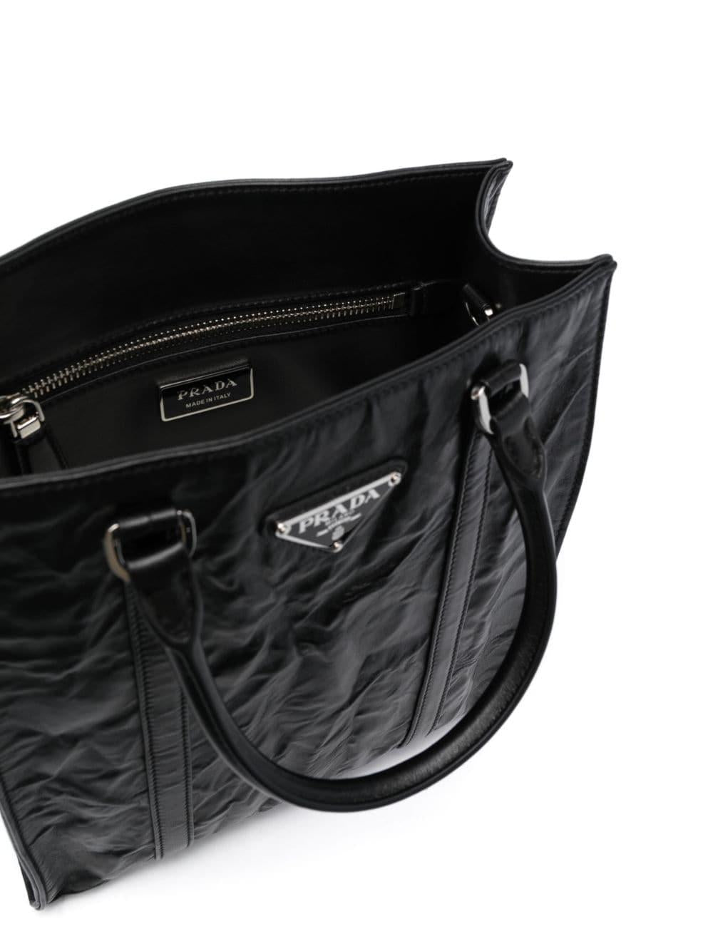 Logo-plaque crinkle-effect tote bag 1BG458 UVLF0002 PRADA 