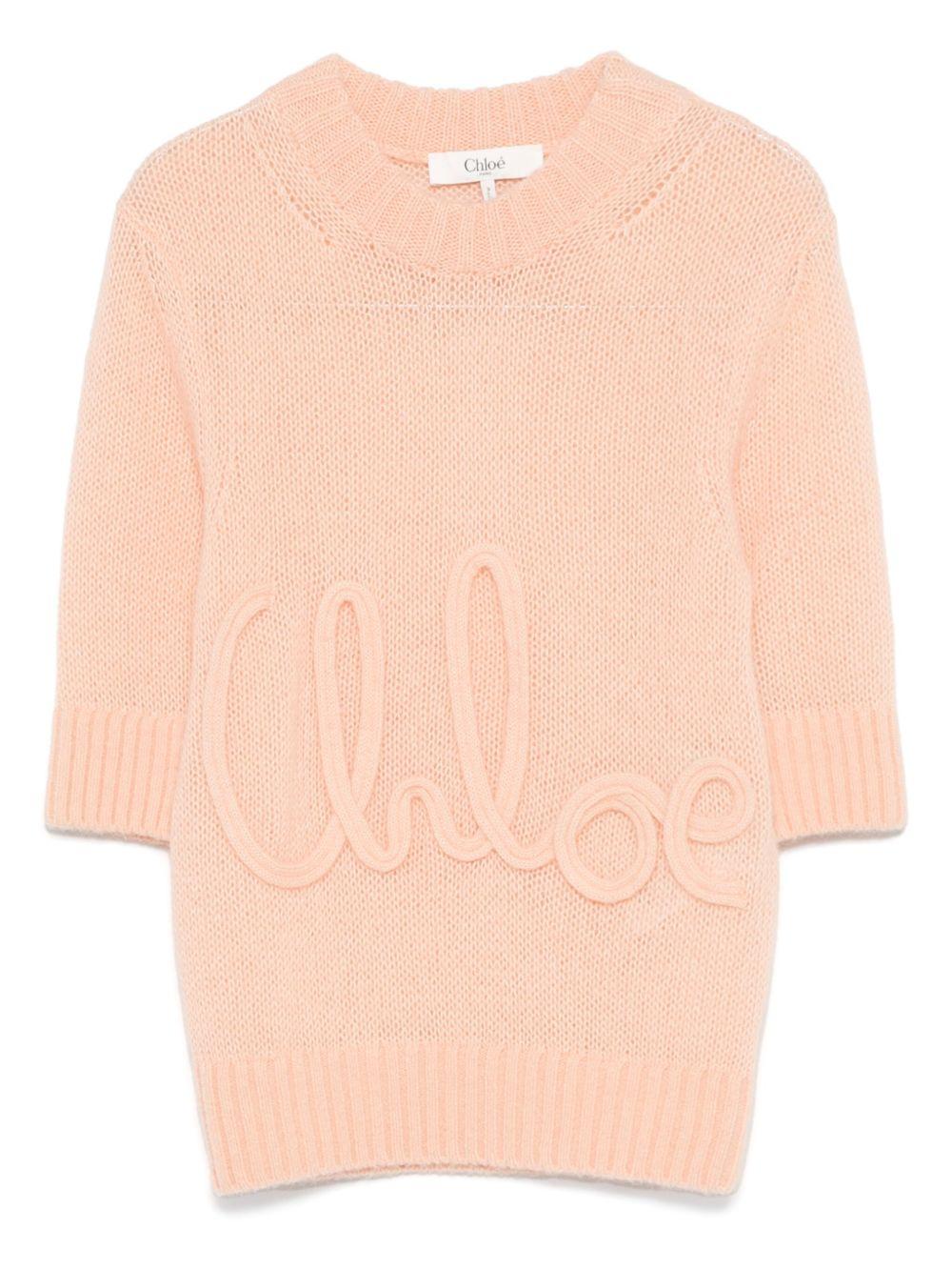 Elbow-sleeve logo sweater in alpaca wool & silk knit CH25UMP26740 81L CHLOÉ 