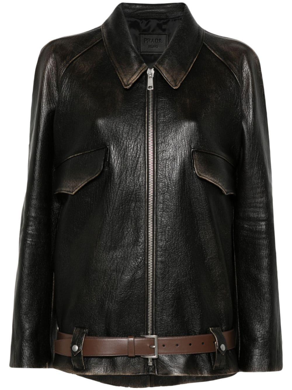 Belted leather jacket<BR/><BR/><BR/> 58A170 1455F0002 PRADA 