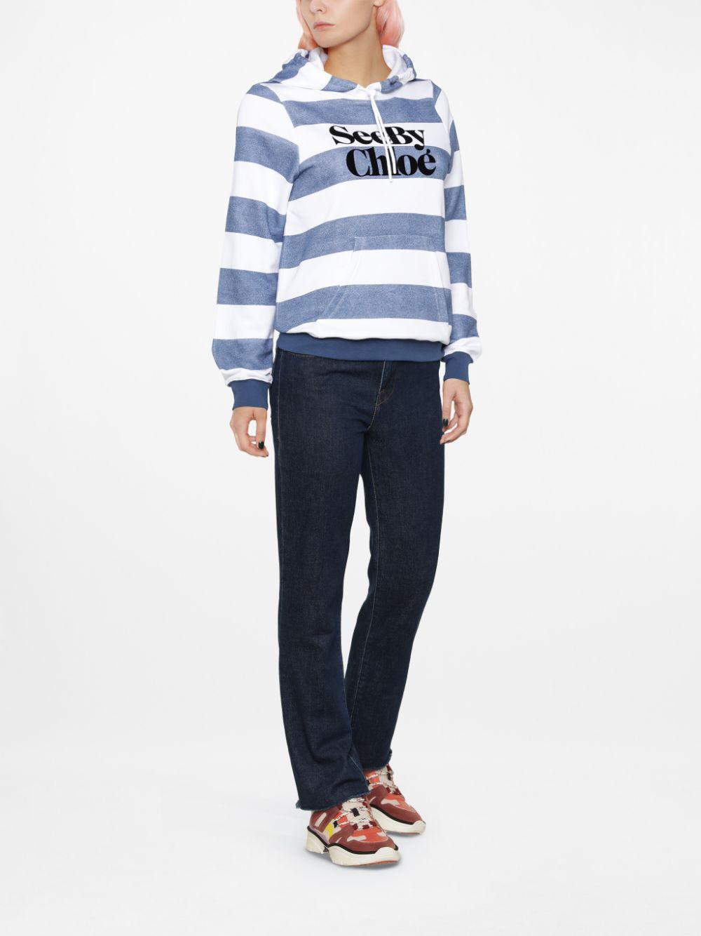chalk white/steel blue  striped logo-print hoodie CHS22AJH10080 99G SEE BY CHLOÉ 