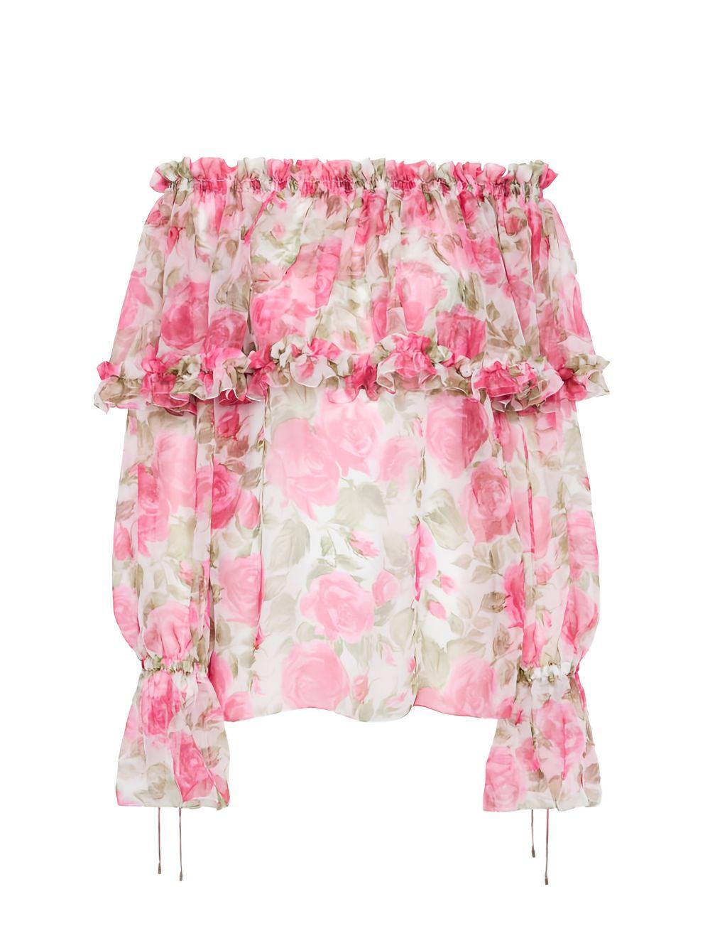 Off-the-shoulder puff-sleeve top in silk mousseline CH26UH123278 91Y CHLOÉ 