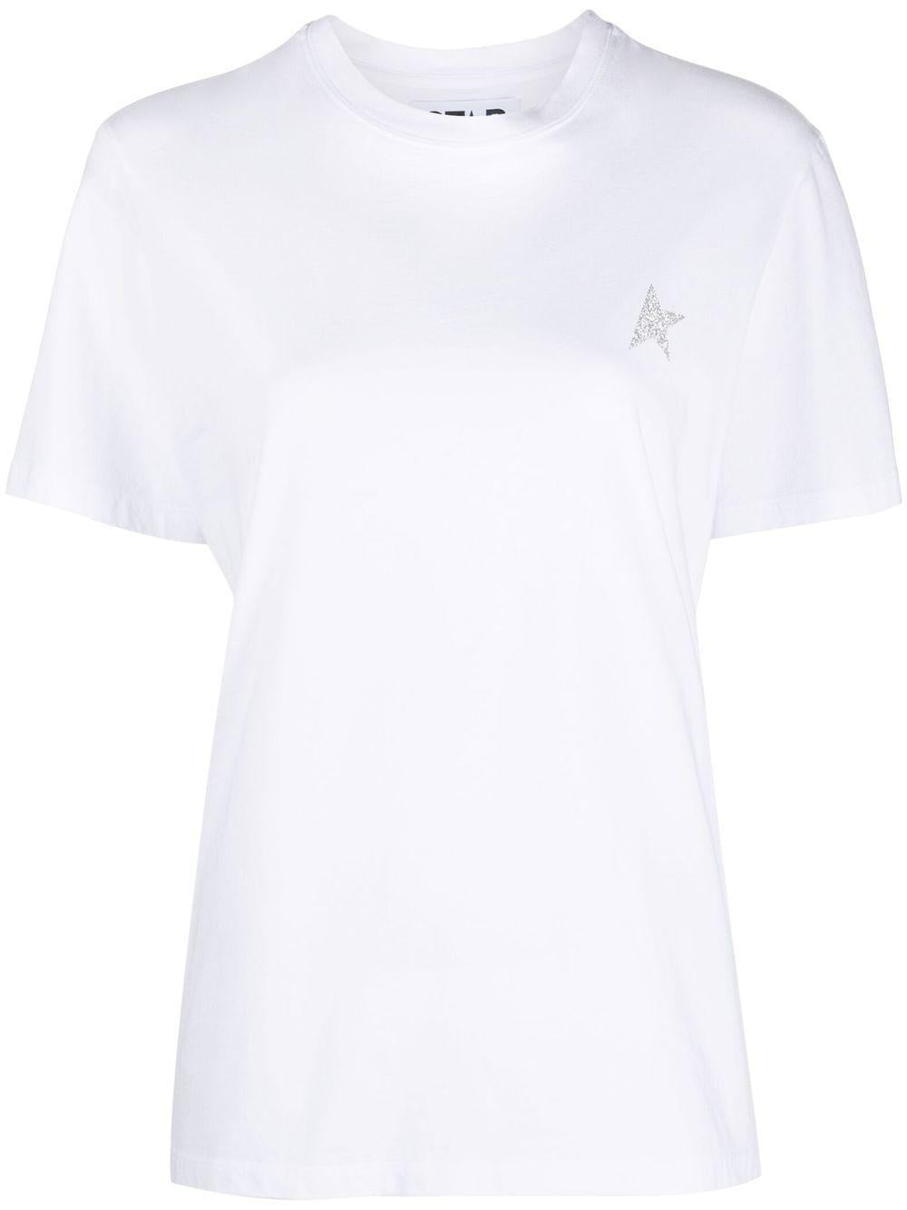 Glitter-logo cotton T-shirt<BR/><BR/><BR/> GWP01220 P00059480185 GOLDEN GOOSE 