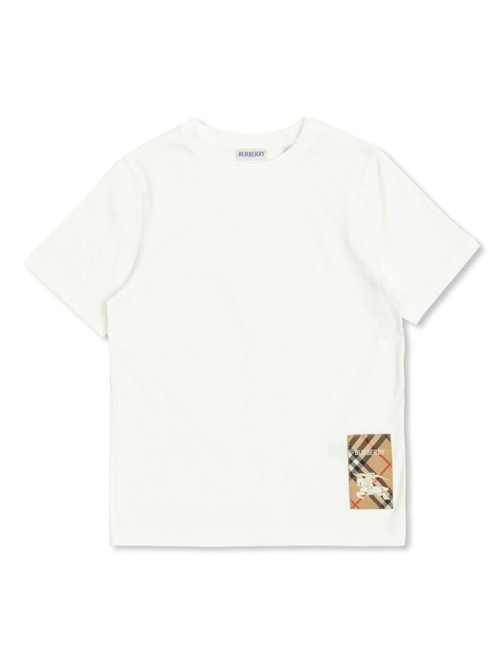 Check-tag cotton T-shirt<BR/><BR/><BR/> 8100457 A1464 BURBERRY KIDS 