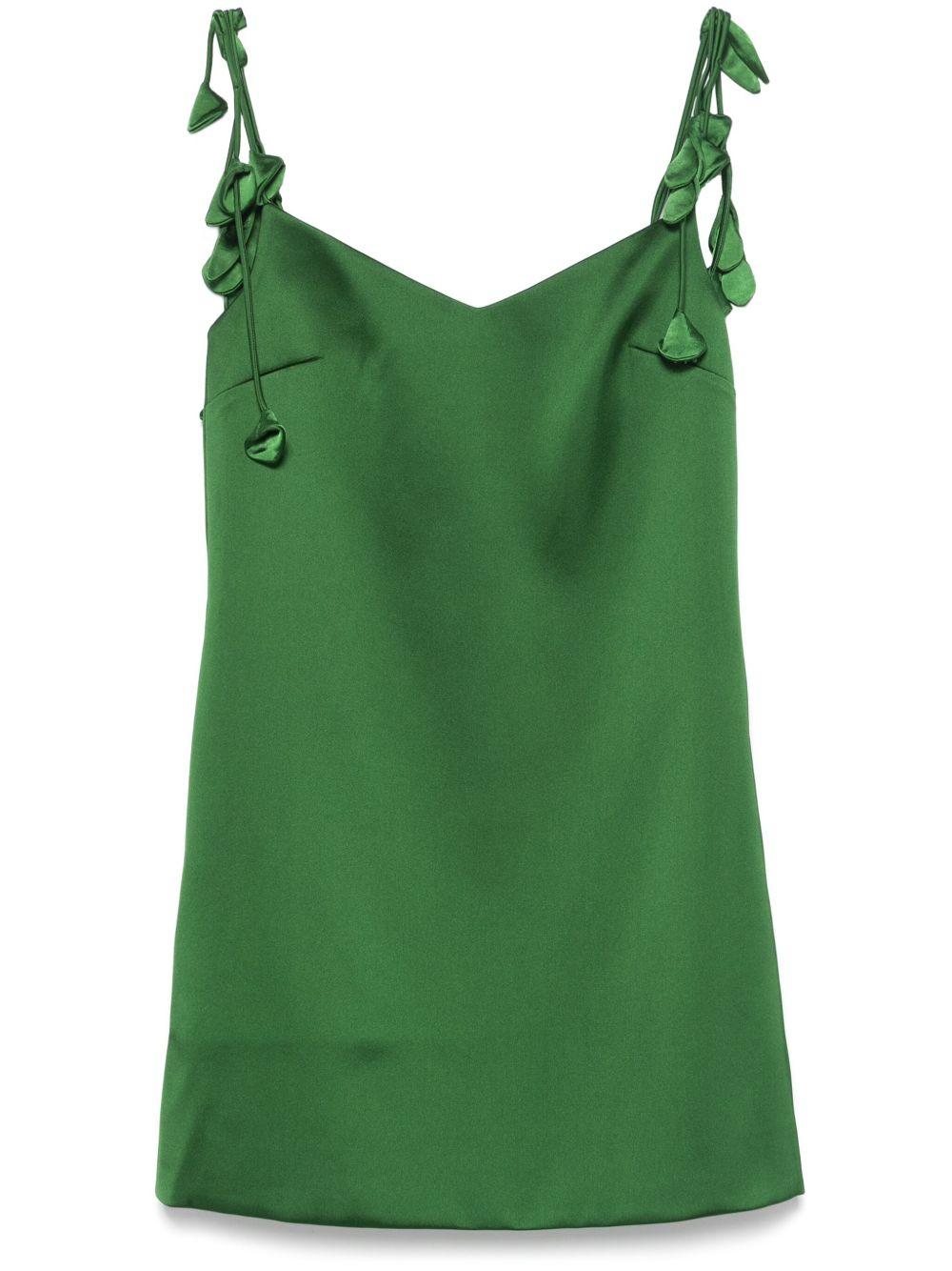 Satin flower-embellished mini dress<BR/><BR/> 084S GREEN SELF-PORTRAIT 