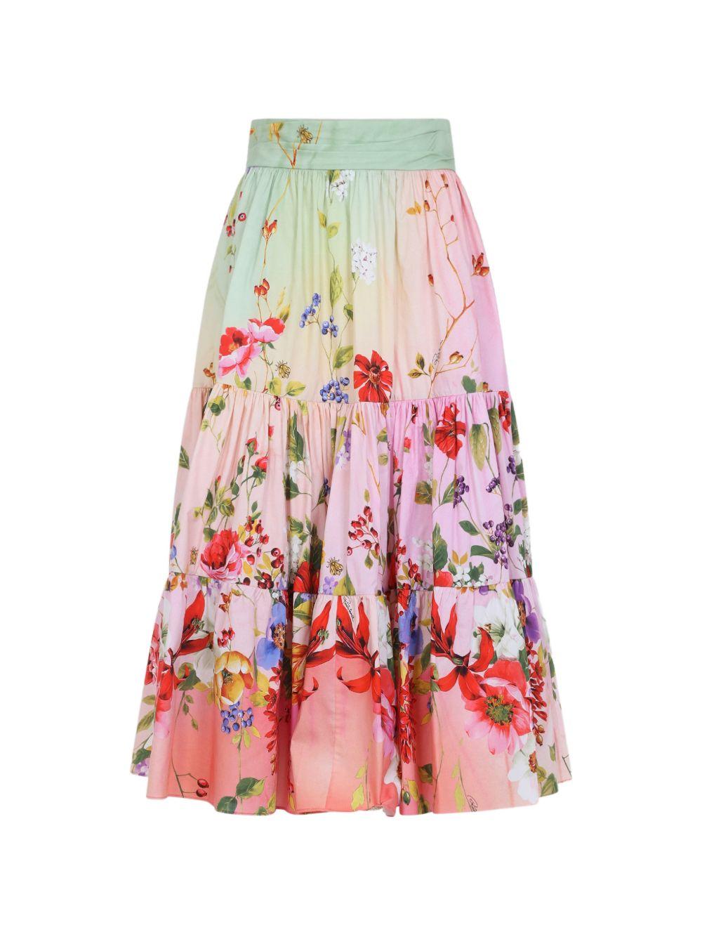 Midi Skirt with Miami Flowers Print WQT303 3AR32D0509 ROBERTO CAVALLI 
