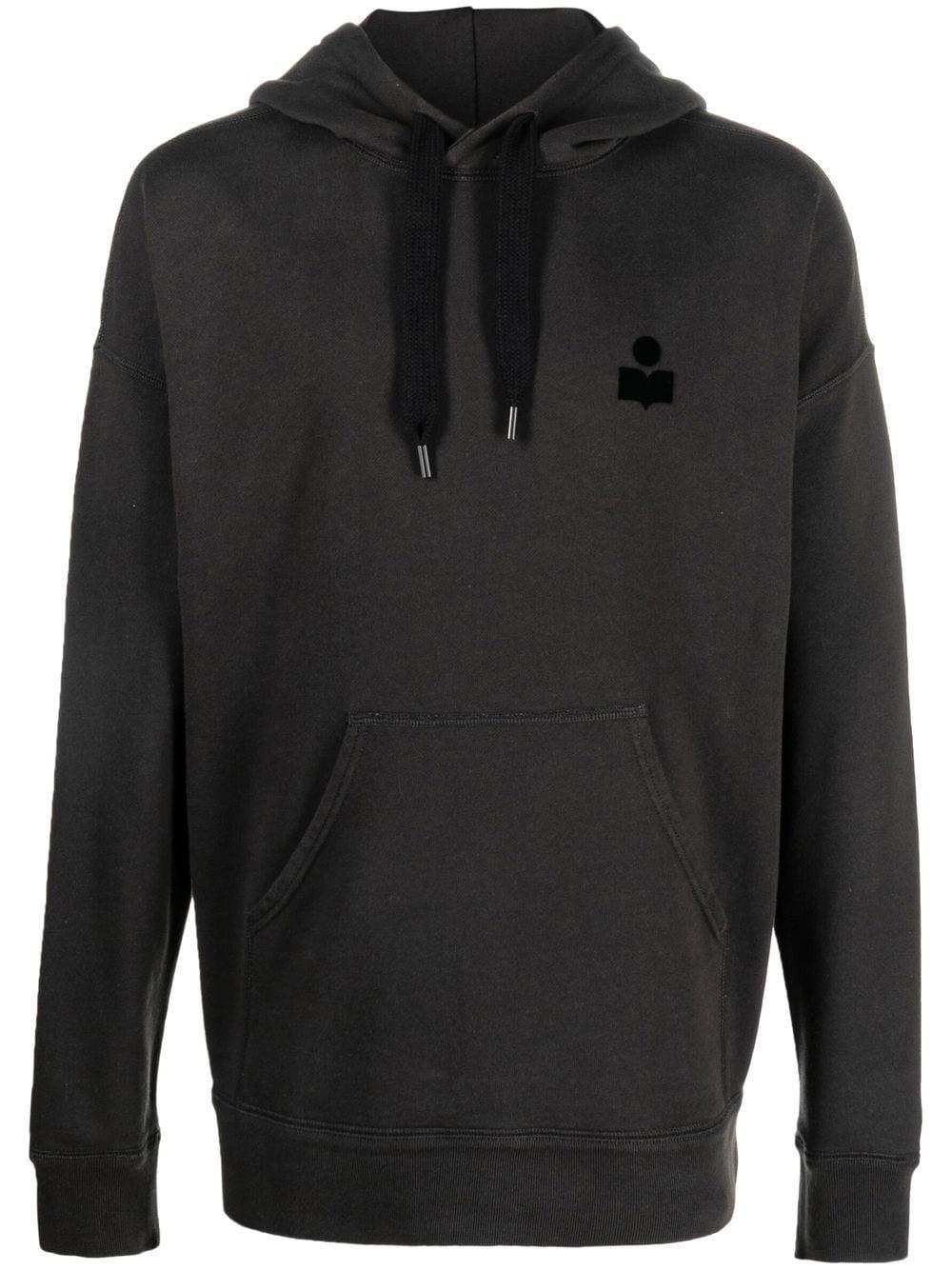 Black flocked-logo drawstring hoodie SW0028HA A1M05H02FK ISABEL MARANT 