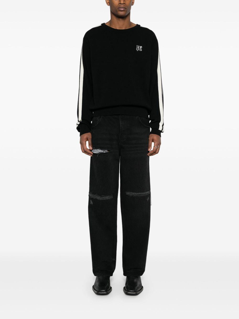 Monogram-embroidered crew-neck jumper<BR/><BR/><BR/> PMHE075F24KNI001 1003 PALM ANGELS 