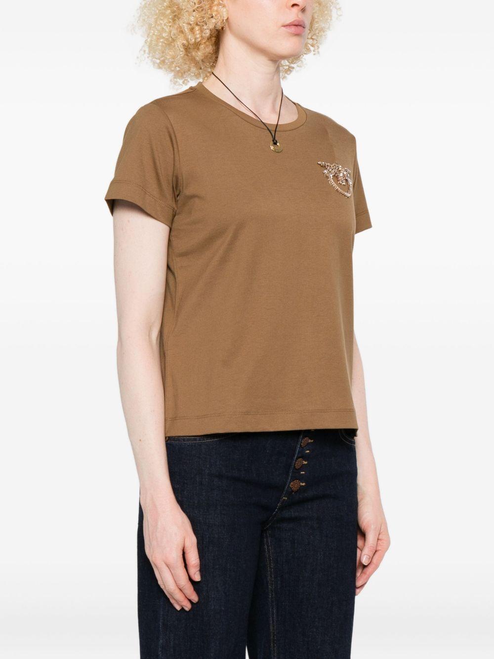 T-shirt with crystal-embroidered Love Birds logo 103320 A2RNM10 PINKO 