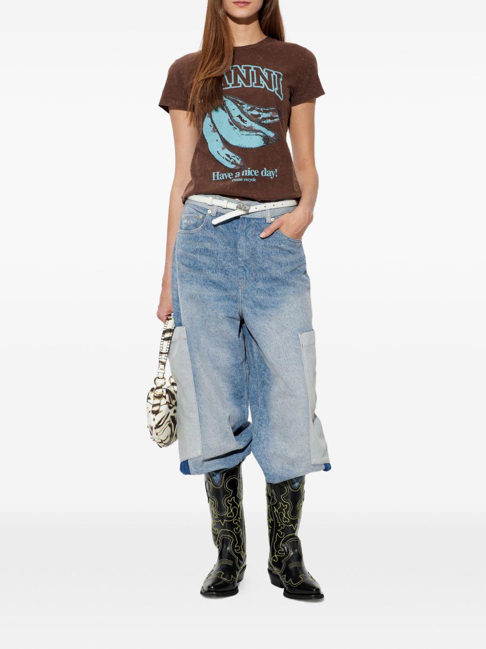 Banana print t-shirt with Have a nice day! slogan A1050204 979 GANNI 