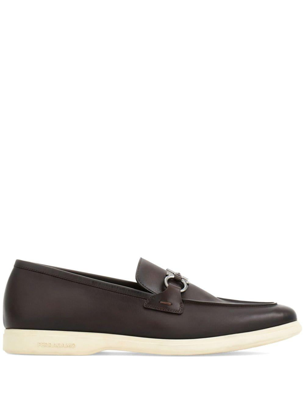 Gancini leather loafers<BR/><BR/> COSIMO 0774494T.MORO FERRAGAMO 