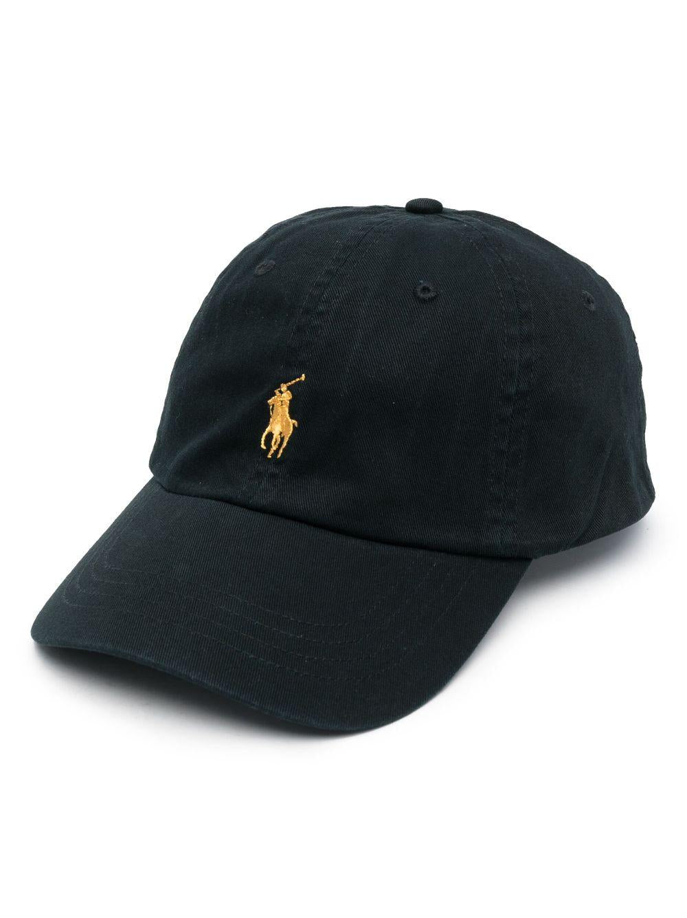 Embroidered-logo cotton baseball cap<BR/><BR/><BR/> 710903105 001POLO BLACK W/GOLD PP POLO RALPH LAUREN 