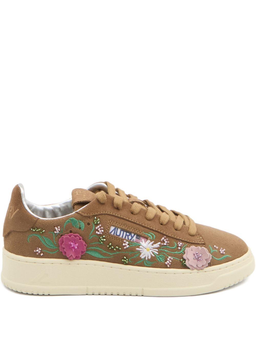 Autry Bloom collection<BR/>DALLAS LOW 'FLORAL' SNEAKERS IN BROWN SUEDE ADLW EY01SUEDE/EMBROCIGAR/PINK AUTRY 