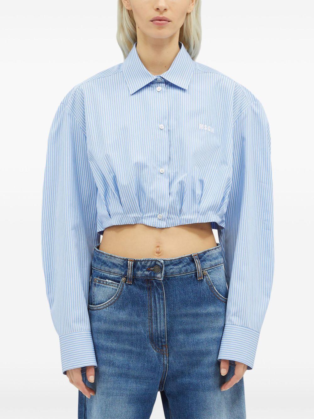 Logo-embroidered striped cropped shirt<BR/><BR/><BR/> 3741MDE05X 24761584 MSGM 