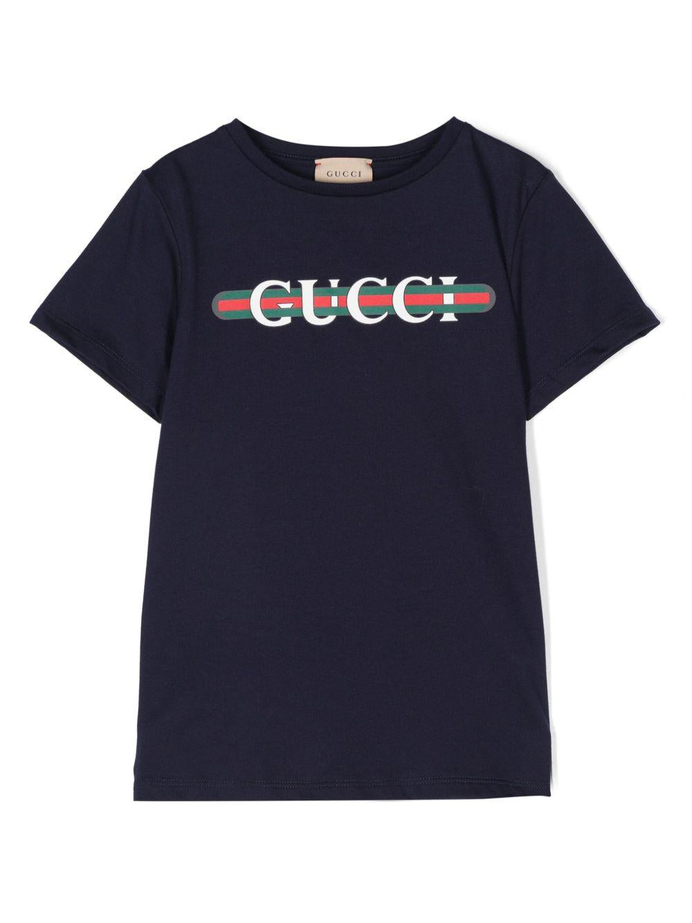 Logo-print cotton T-shirt<BR/><BR/><BR/> 561651 XJGPI4392 GUCCI KIDS 