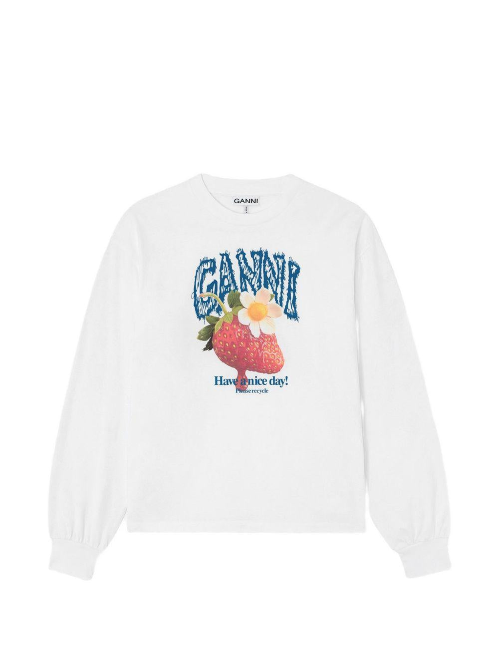 Strawberry print sweatshirt with Have a nice day! slogan A1050241 151 GANNI 