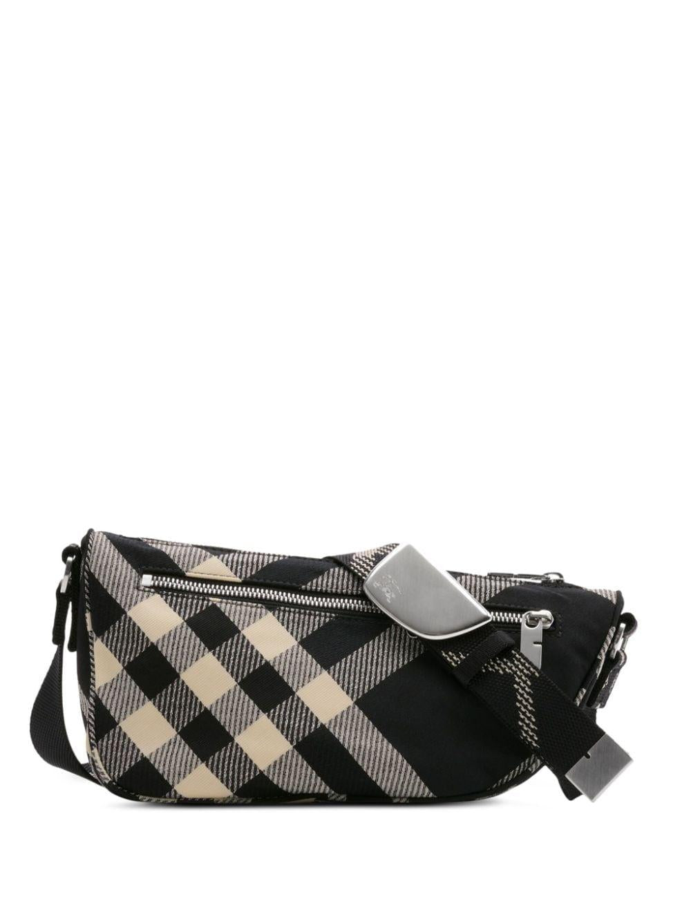 Small Shield checked messenger bag<BR/><BR/><BR/> 8089301 BLACK BURBERRY 