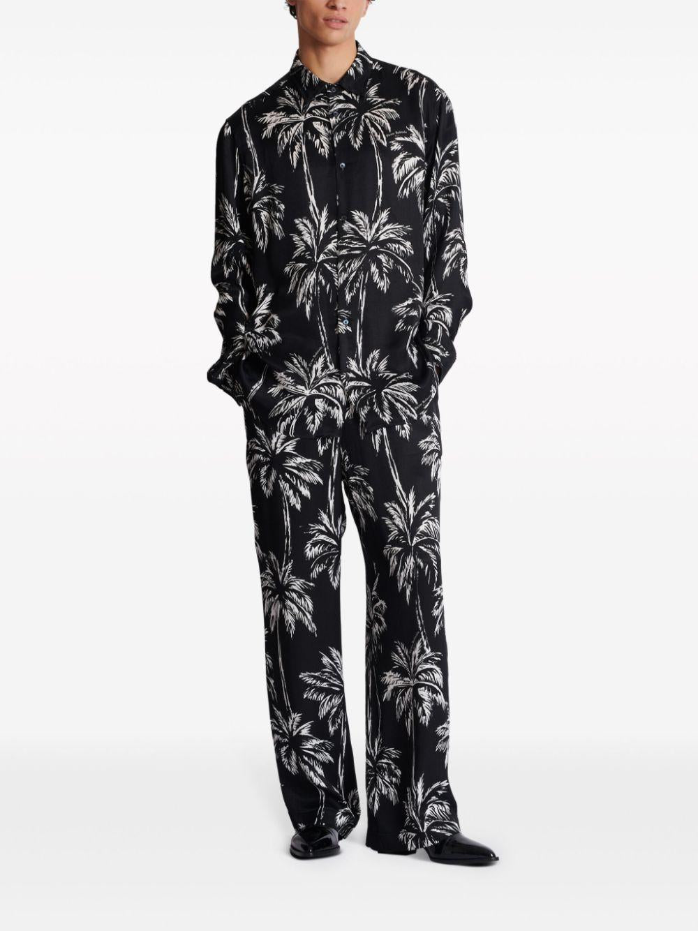 Palm tree-print satin shirt<BR/><BR/><BR/> DH1HS184VF43 EAB BALMAIN 