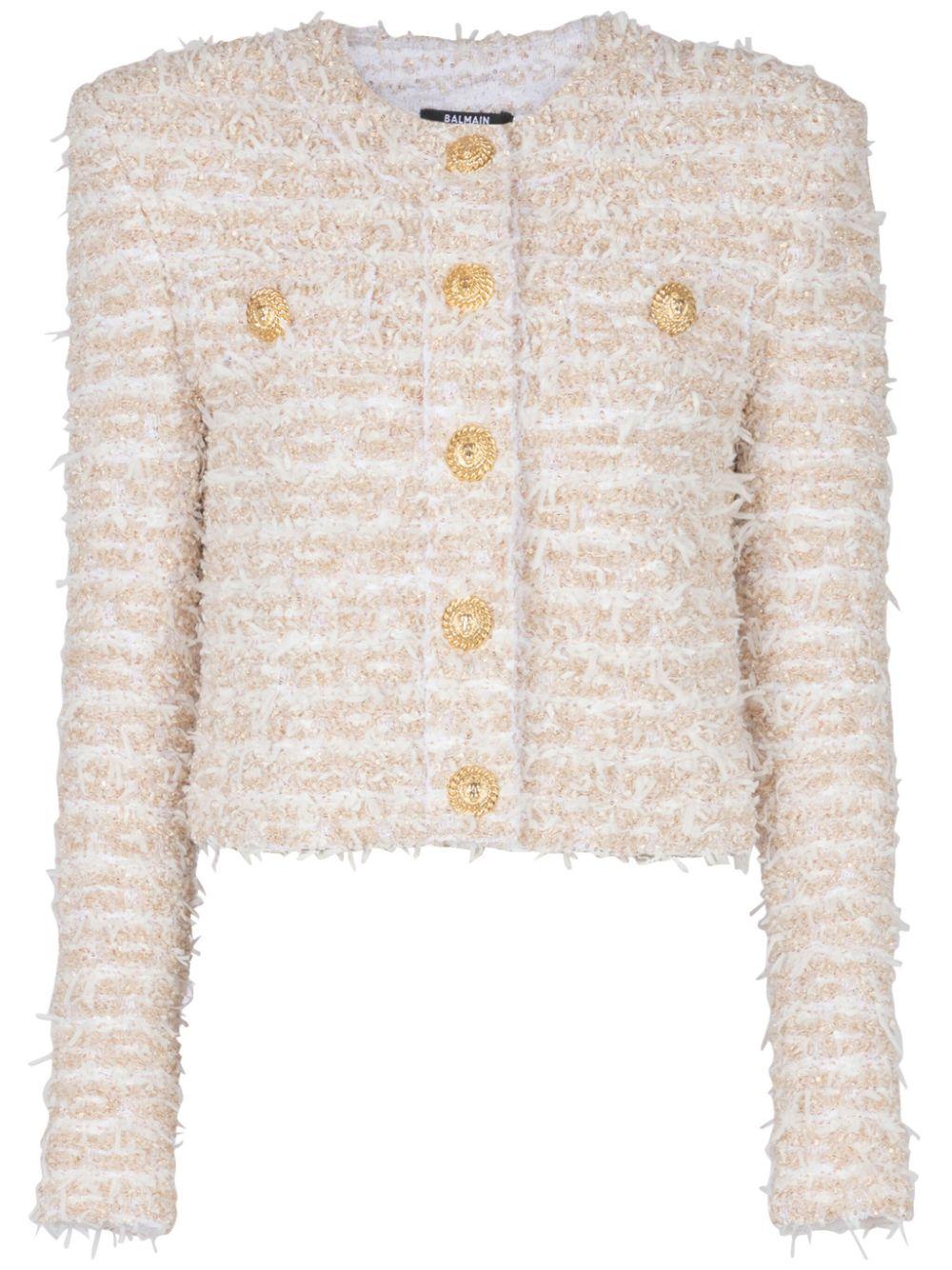 Cropped tweed jacket<BR/><BR/><BR/> EF1SK248KB19 GAD BALMAIN 