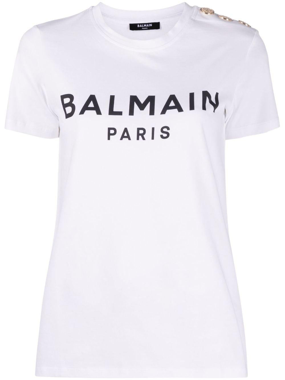 Button-embellished logo-print T-shirt BF1EF005BB02 GAB BALMAIN 