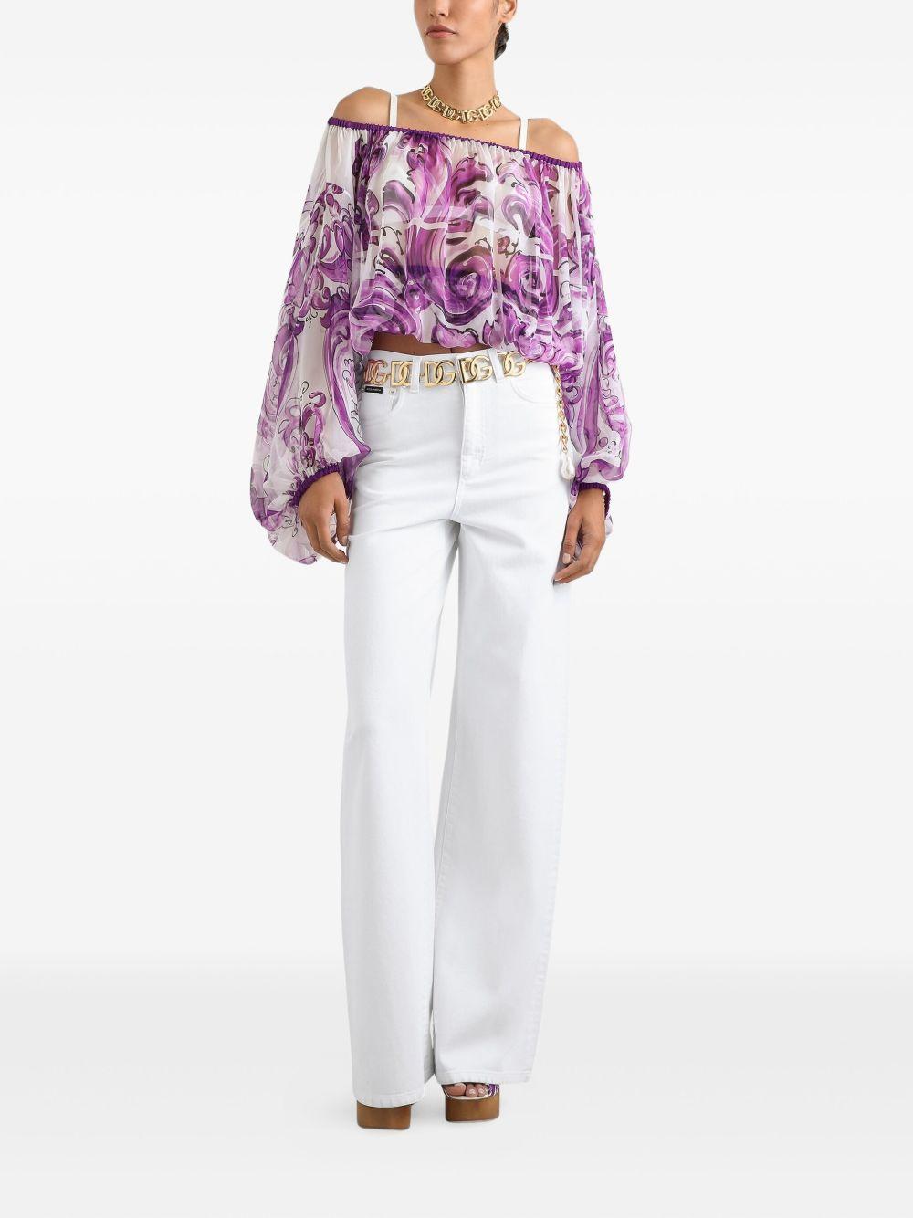 Majolica-print silk chiffon top F72G7T HI1T4HP5DQ DOLCE & GABBANA 