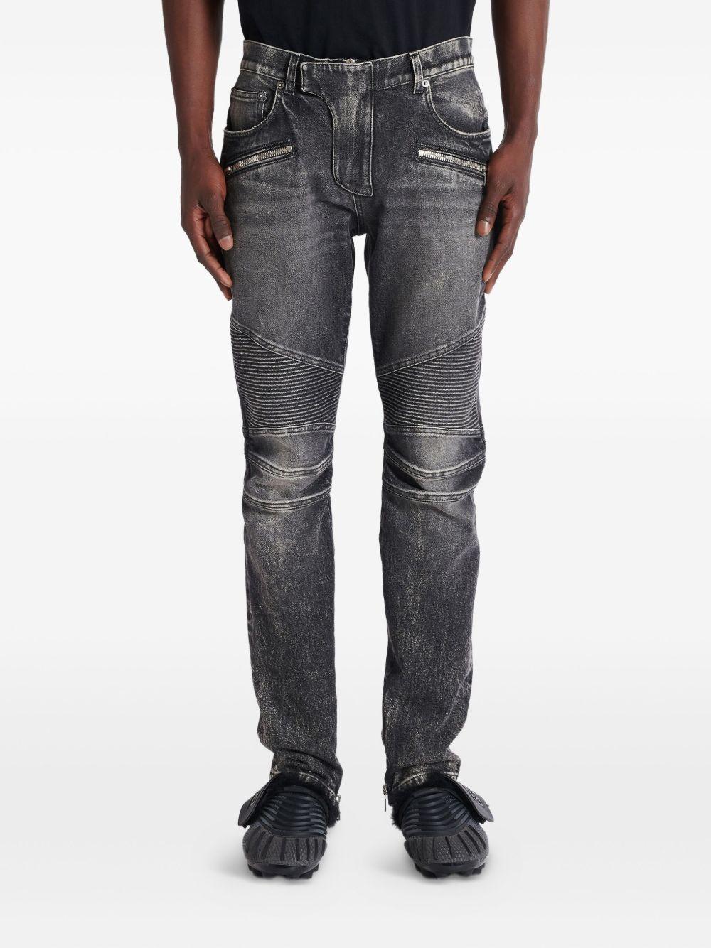 Slim-fit biker trousers in denim FH1MG115DF82 9AZ BALMAIN 