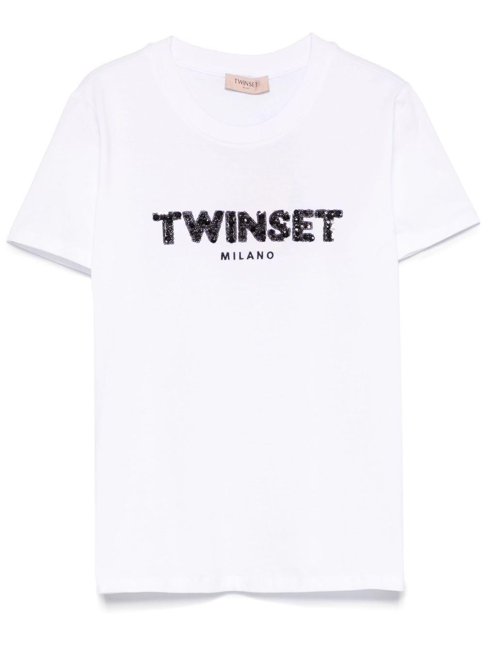 Sequinned-logo T-shirt<BR/><BR/><BR/> 251TP2070 00001 TWINSET 