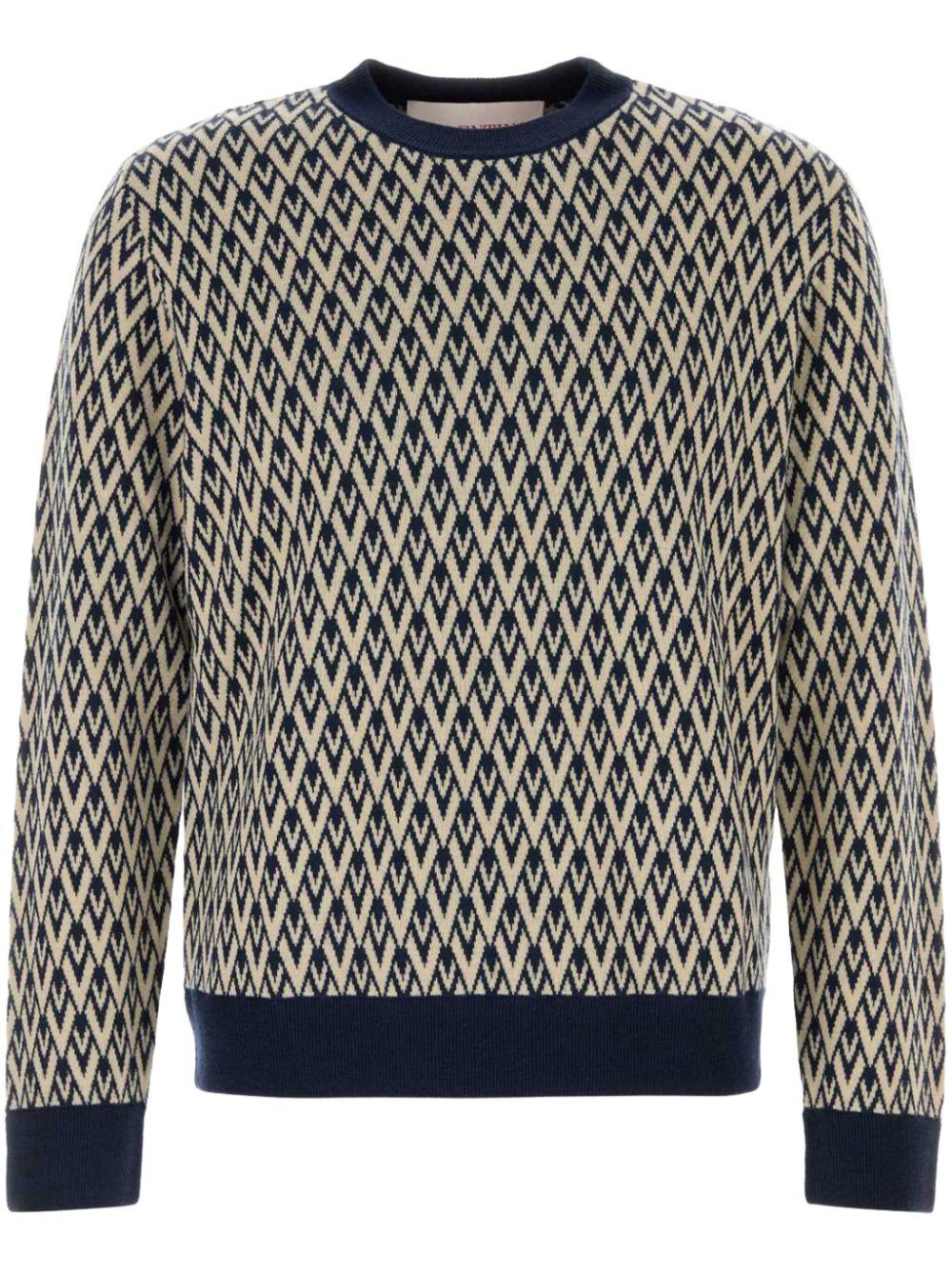 CREWNECK WOOL SWEATER WITH TOUTE LA V JACQUARD PATTERN 6V3KC33KAR0 QTD VALENTINO GARAVANI 