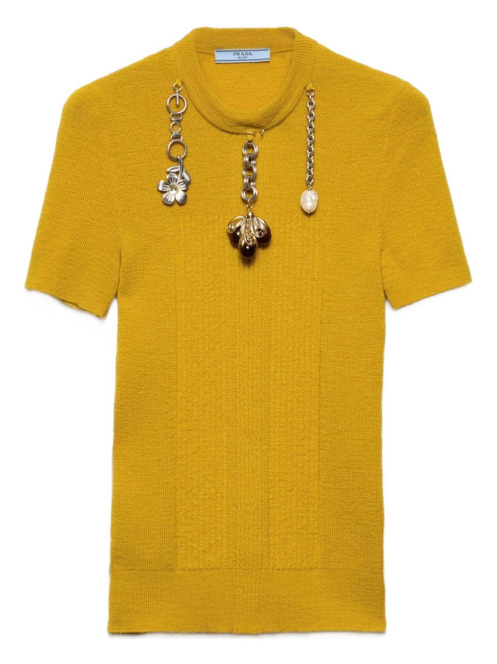 Short-sleeved wool knit sweater with pendants P24V2L17ZE S-OOOF0037 PRADA 