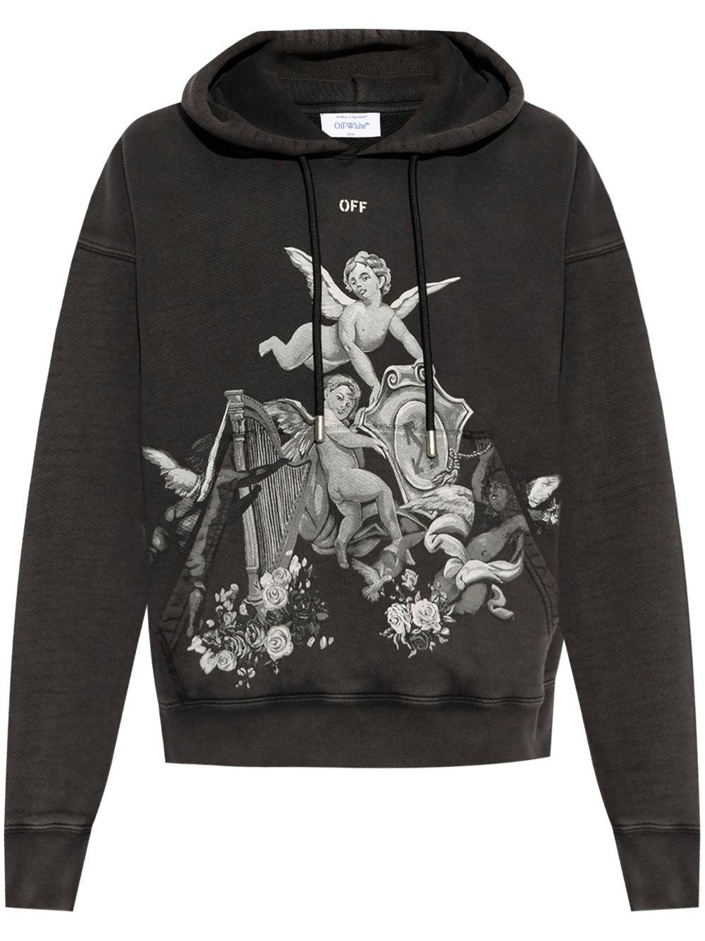 Angel graphic-print hoodie<BR/><BR/><BR/> OMBB085S25FLE002 1301 OFF-WHITE 