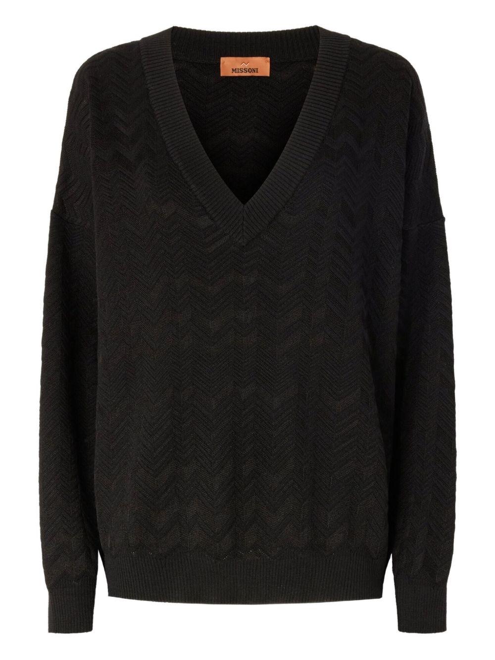 Oversized v-neck sweater in chevron pattern DS25WN14 BK01CPS91QK MISSONI 