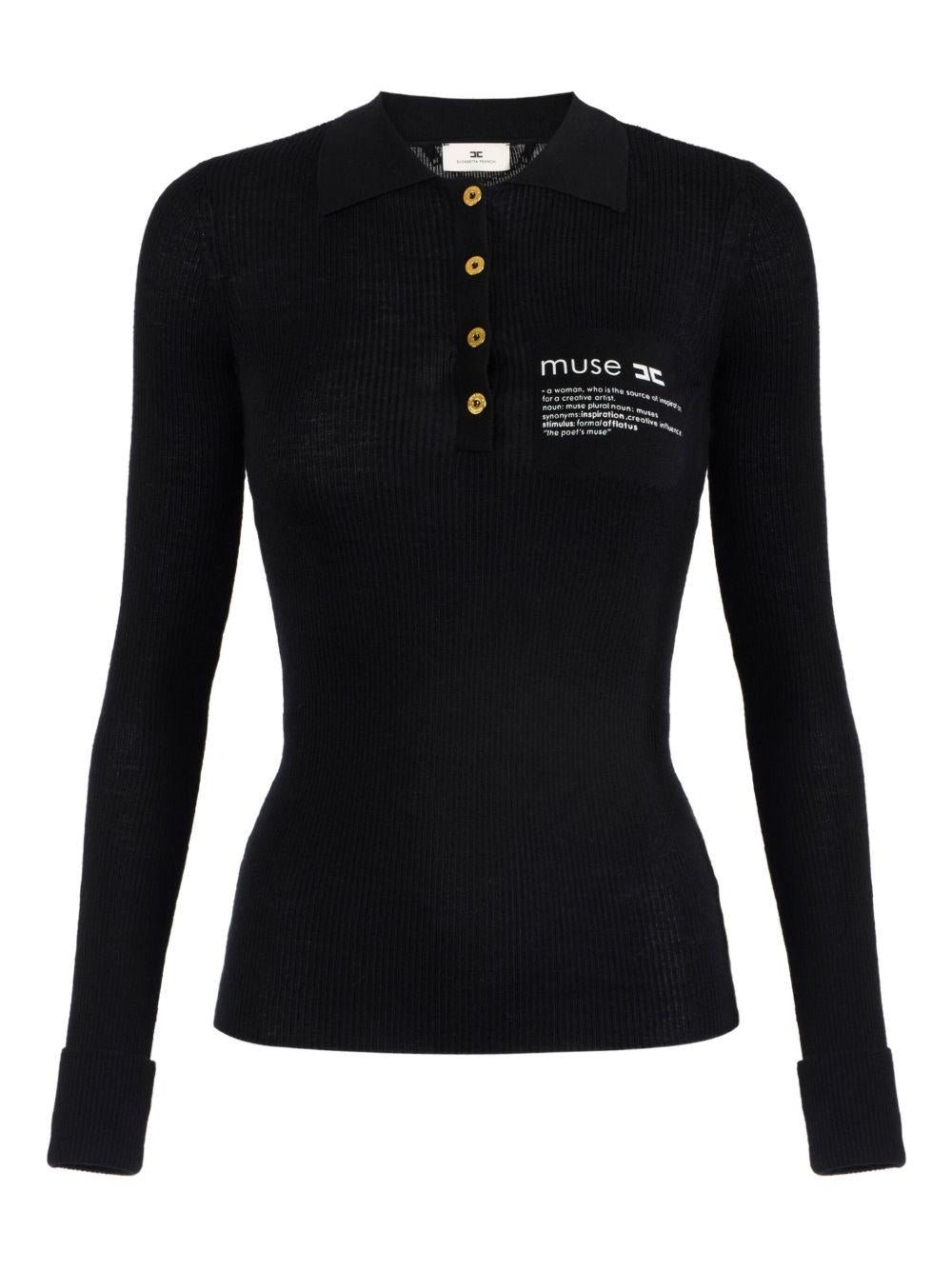 Knit polo shirt with lettering detail MK40B57E2 110NERO ELISABETTA FRANCHI 