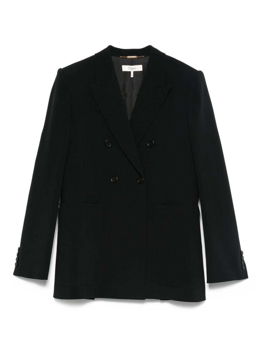 Double-breasted tailored jacket in a crêpe mix CH25AVE30263 001 CHLOÉ 