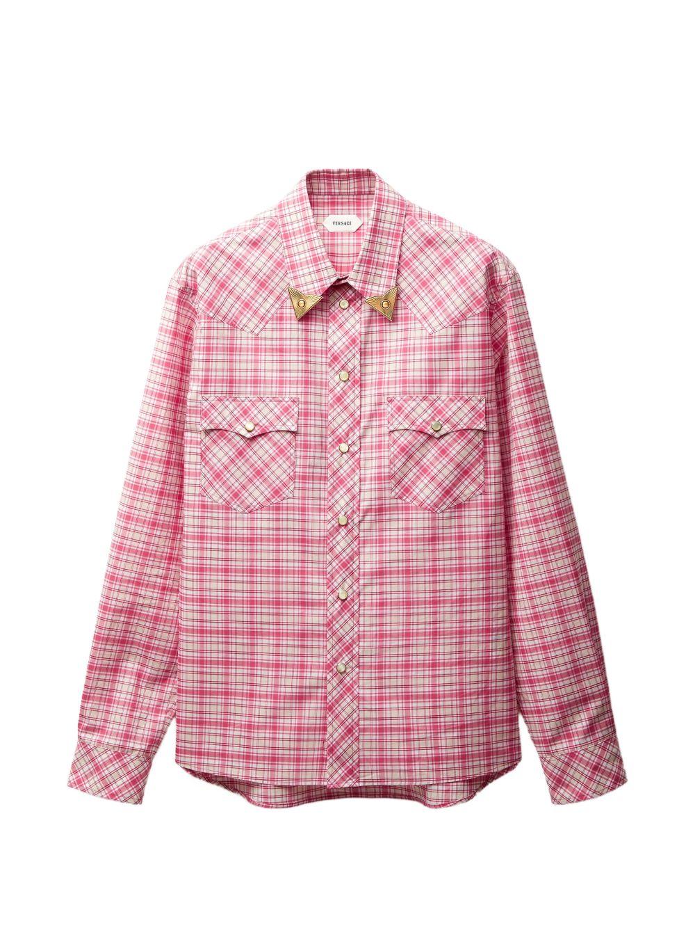 Checked Cotton-Poplin Slim Shirt 1024954 1A179036R680 VERSACE 