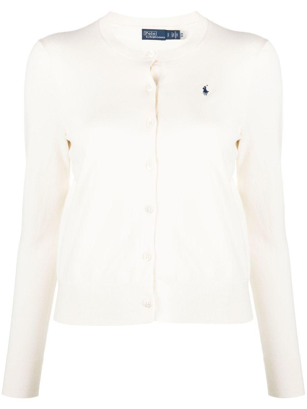 Logo-embroidered round-neck cardigan<BR/><BR/> 211891672001 COLLECTION CREAM POLO RALPH LAUREN 