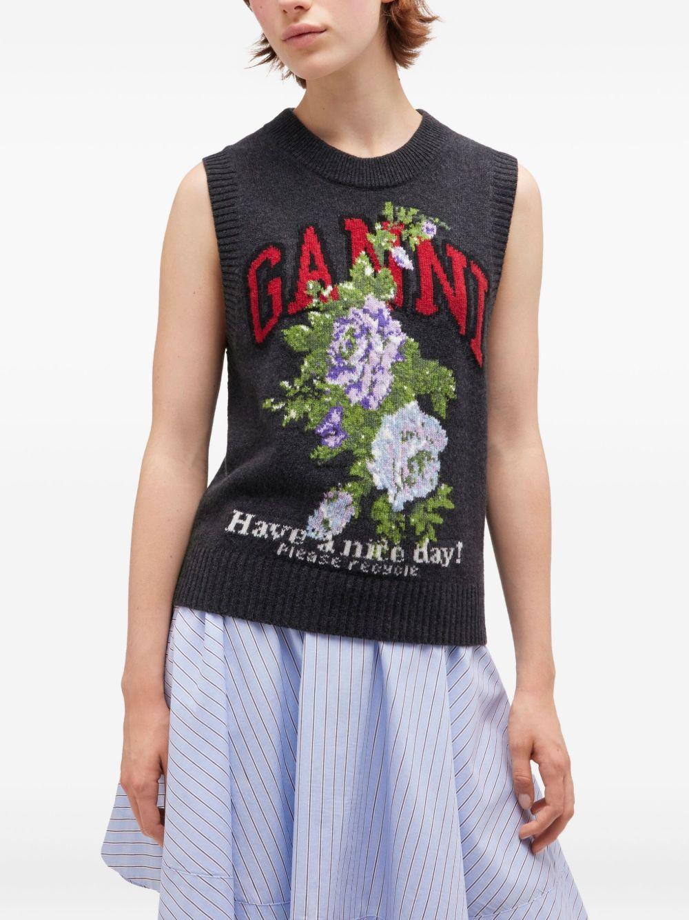 Dark Grey Rose Wool Vest K2596 252 GANNI 
